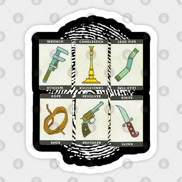 The Murder Weapons of the Board Game of Clue Sticker by Desert Owl Designs